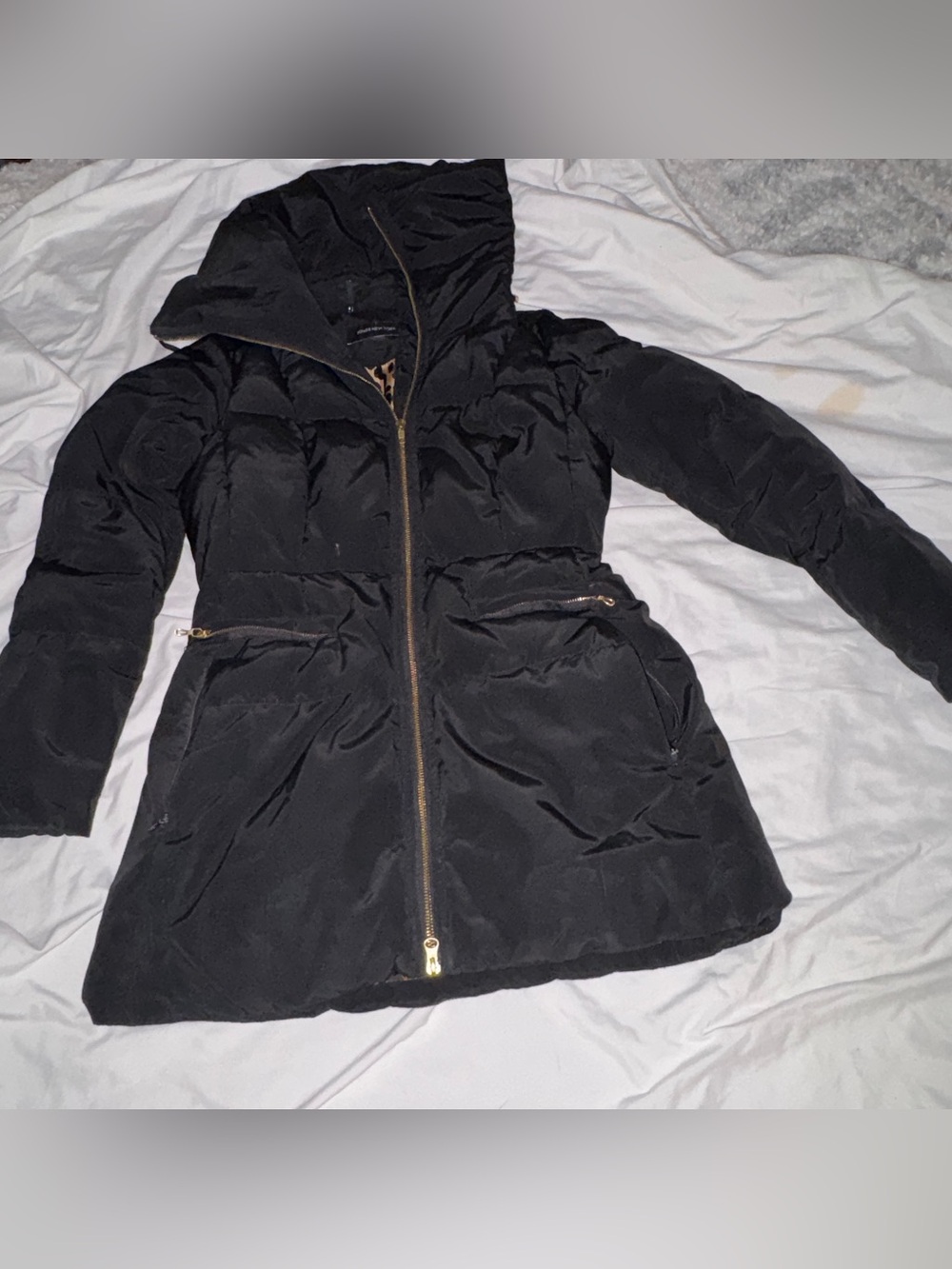 Jones New York Black Puffer Jacket with Gold Zipper